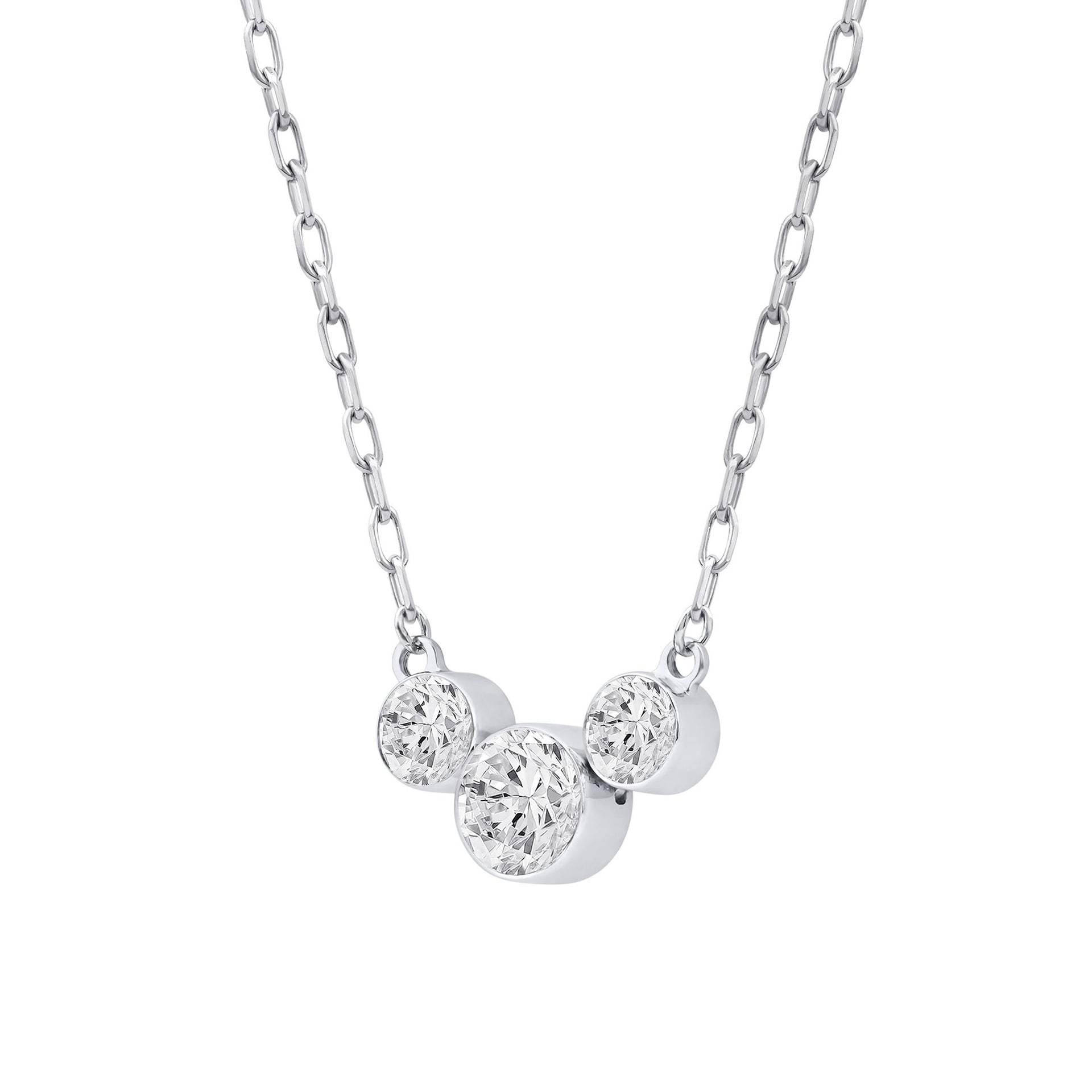 Lab Grown Diamond Three-Stone Necklace in 10K White Gold (1 ct. tw.)