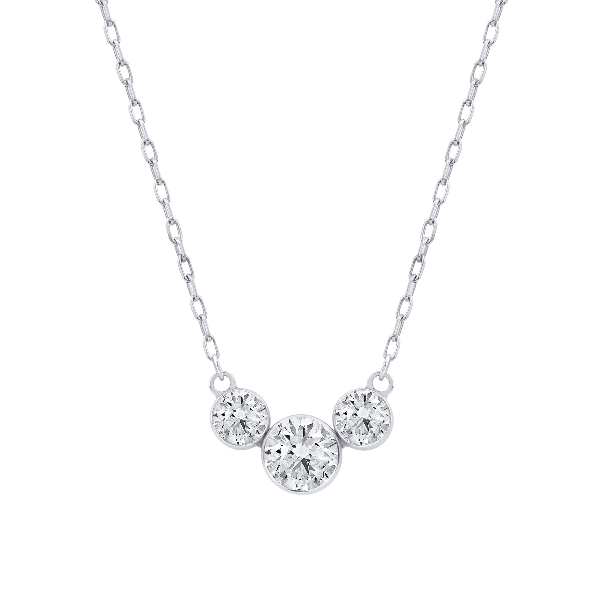 Lab Grown Diamond Three-Stone Necklace in 10K White Gold (1 ct. tw.)