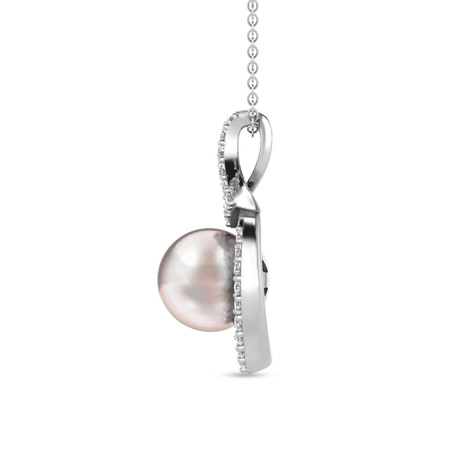 Pearl Center Diamond Necklace in 10K White Gold (1/7 ct. tw.)