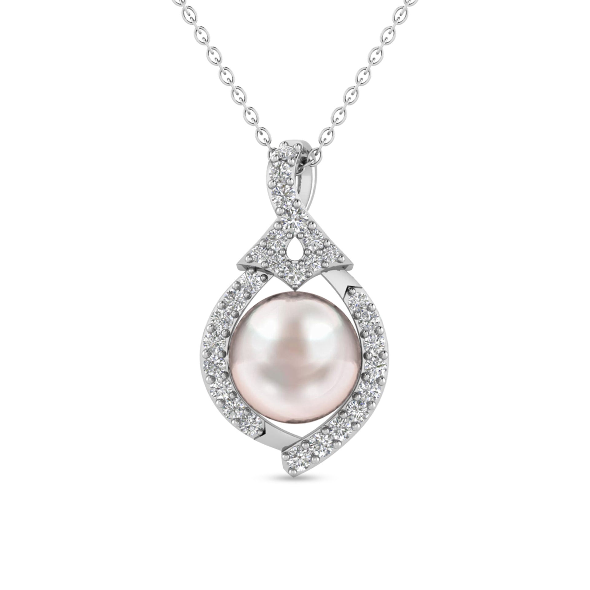 Pearl Center Diamond Necklace in 10K White Gold (1/7 ct. tw.)