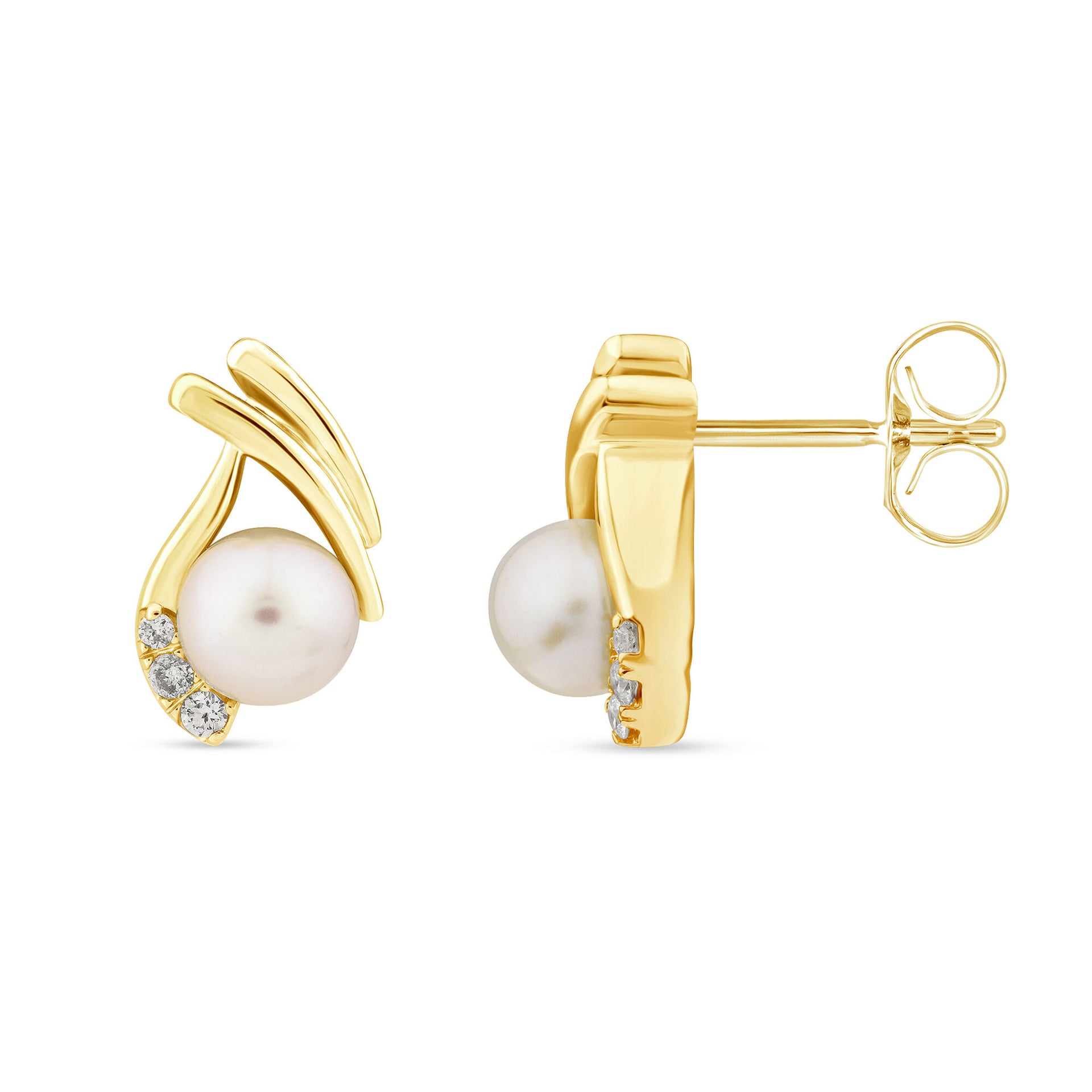 Pearl and Diamond Accent Stud Earrings in 10K Yellow Gold