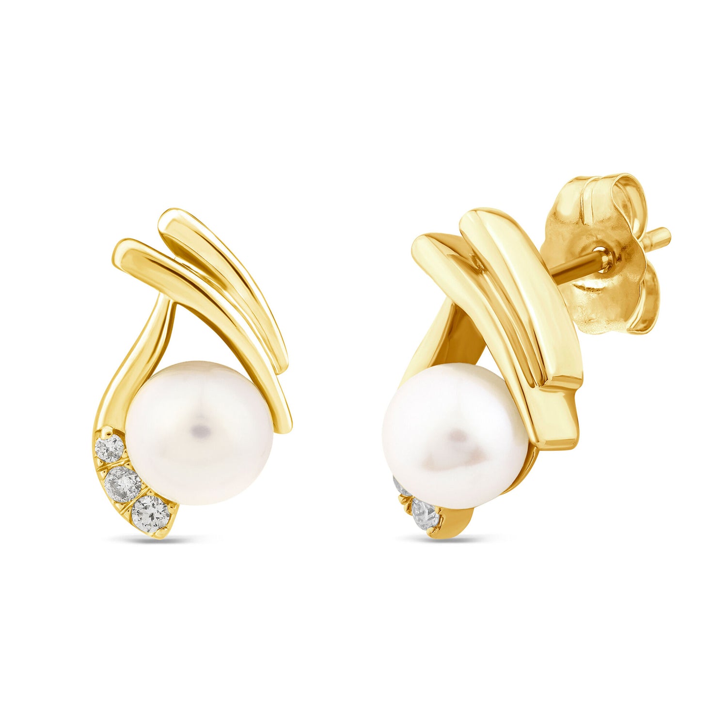 Pearl and Diamond Accent Stud Earrings in 10K Yellow Gold