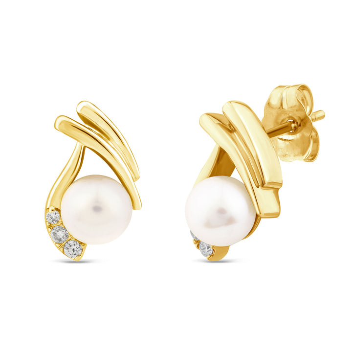 Pearl and Diamond Accent Stud Earrings in 10K Yellow Gold