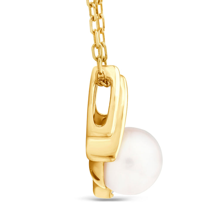 Pearl and Diamond Accent Pendant in 10K Yellow Gold