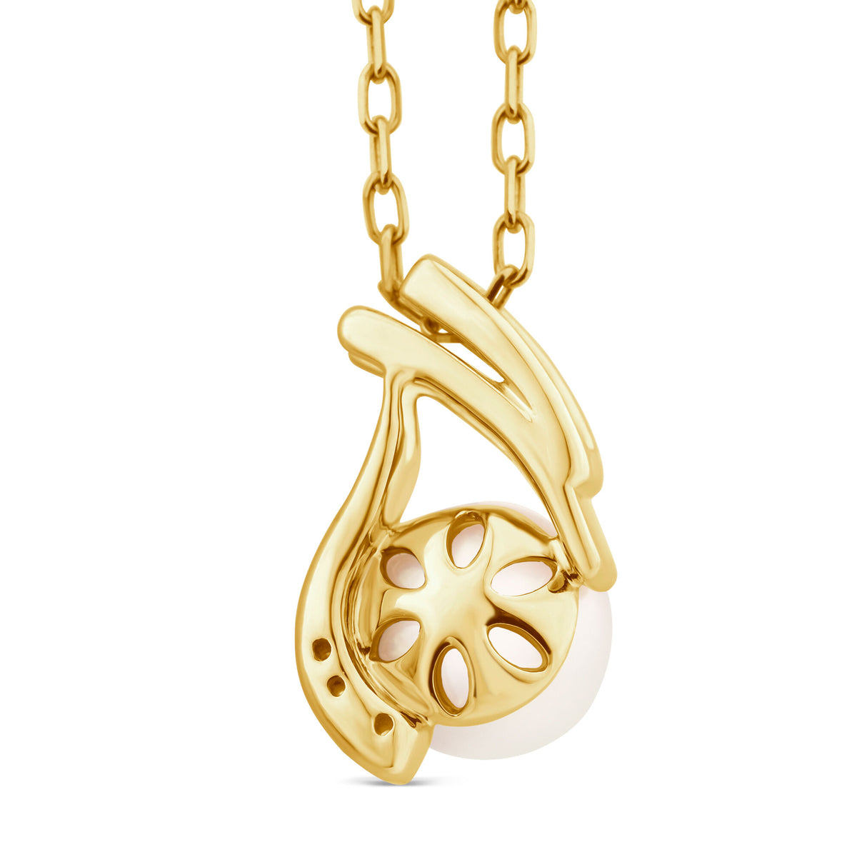 Pearl and Diamond Accent Pendant in 10K Yellow Gold