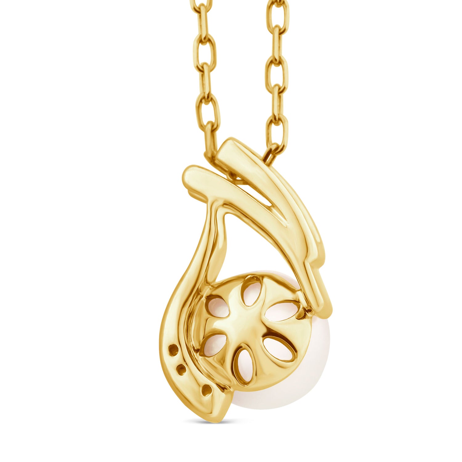 Pearl and Diamond Accent Pendant in 10K Yellow Gold
