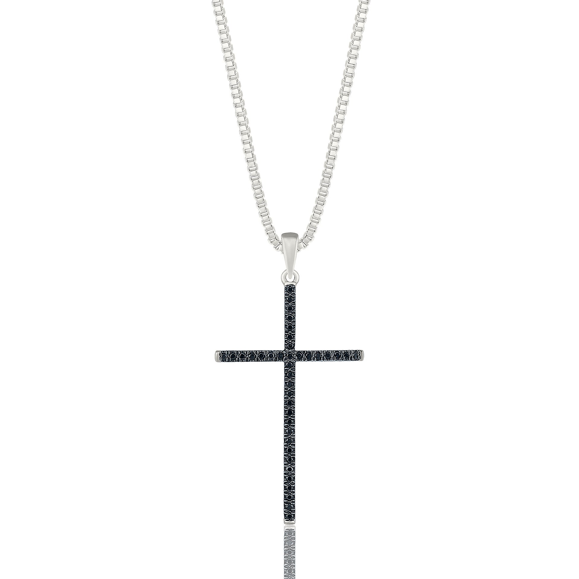 Black Diamond Cross Pendant in Sterling Silver (1/7 ct. tw.)
