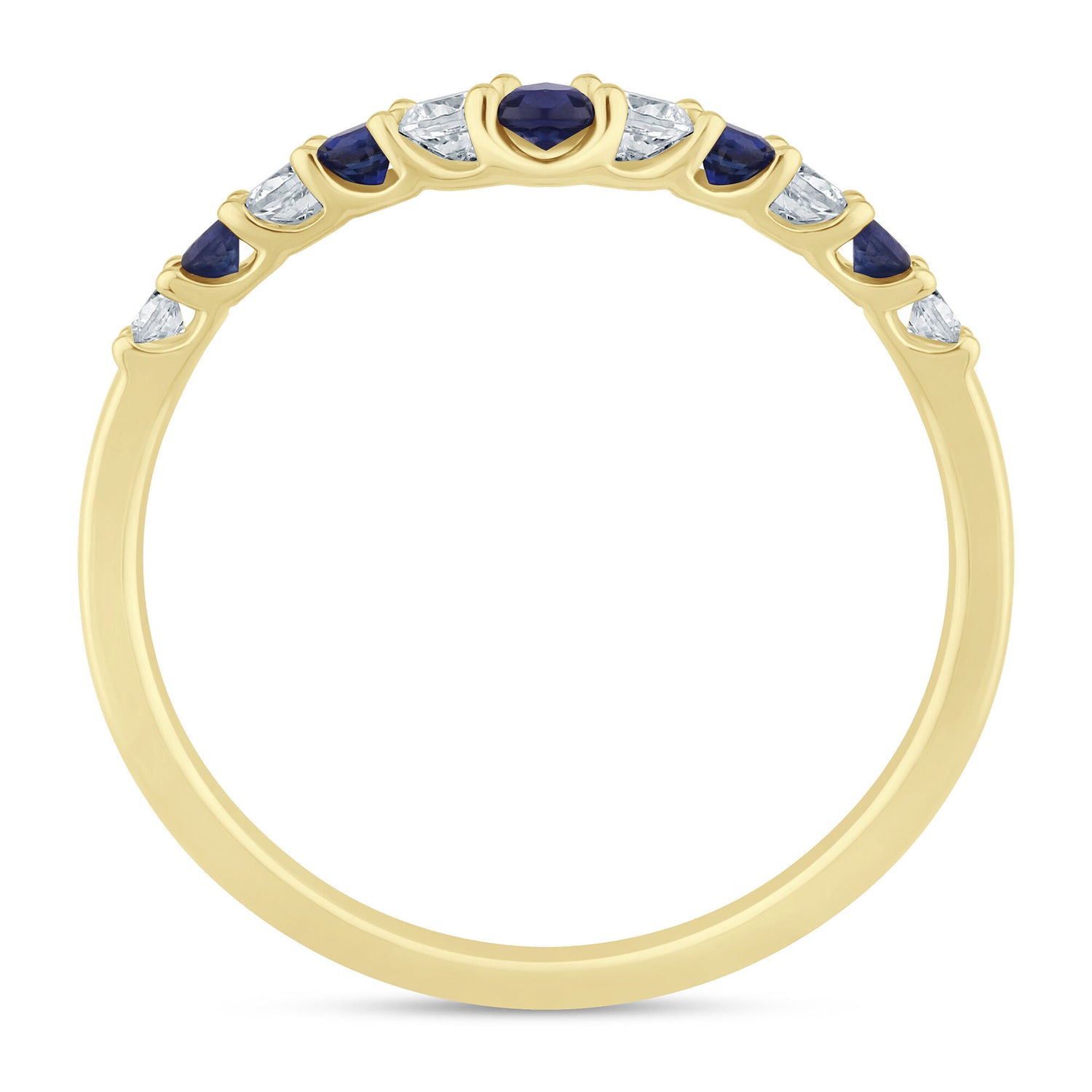 Diamond and Blue Sapphire Contour Band in 14K Yellow Gold (1/7 ct. tw.)