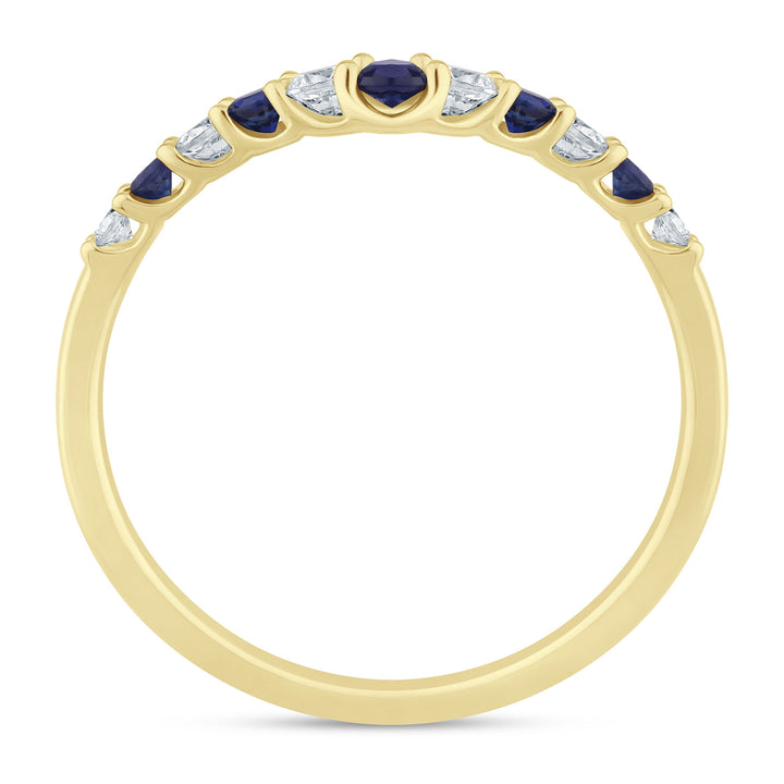 Diamond and Blue Sapphire Contour Band in 14K Yellow Gold (1/7 ct. tw.)