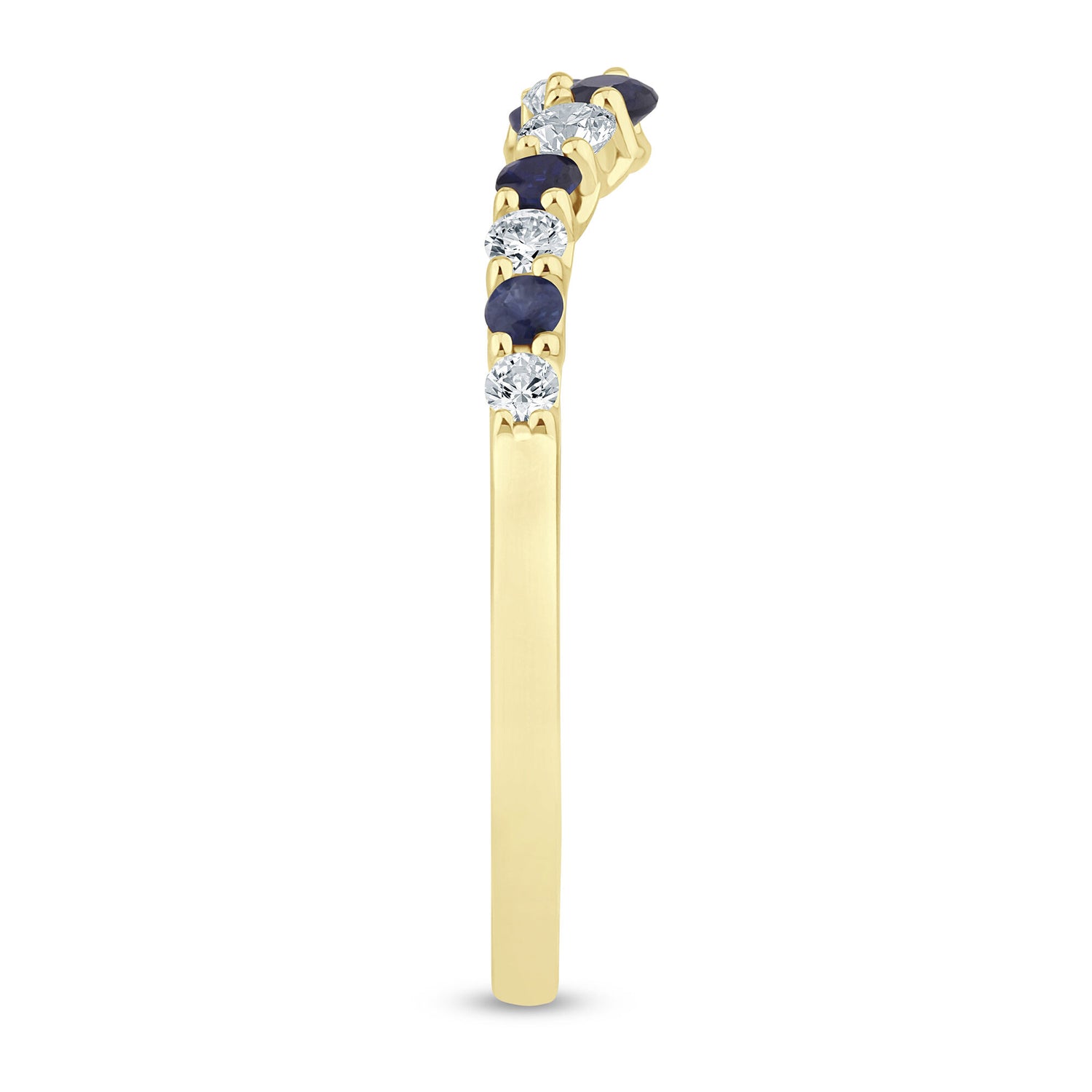 Diamond and Blue Sapphire Contour Band in 14K Yellow Gold (1/7 ct. tw.)