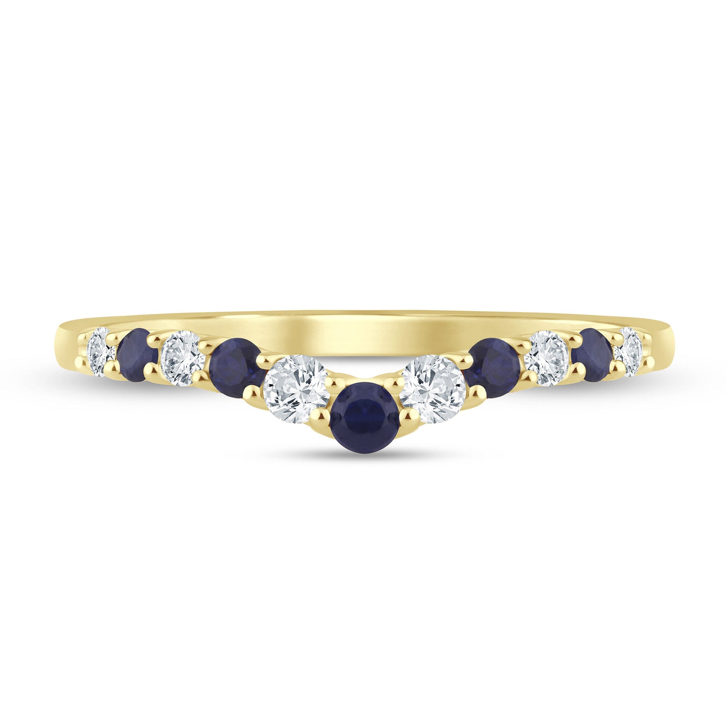 Diamond and Blue Sapphire Contour Band in 14K Yellow Gold (1/7 ct. tw.)