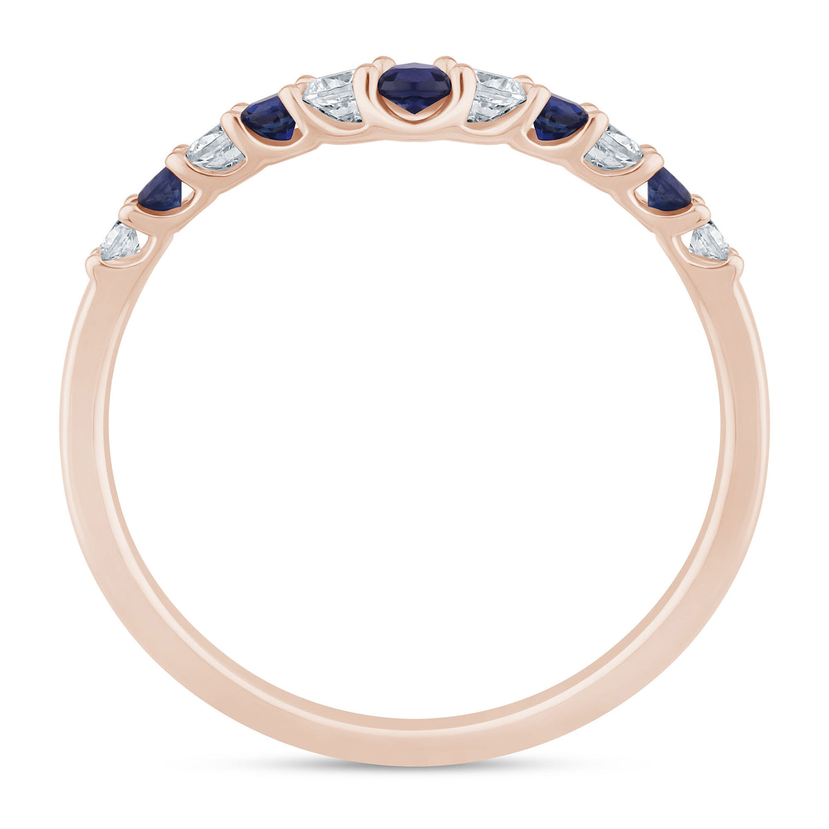 Diamond and Blue Sapphire Contour Band in 14K Rose Gold (1/7 ct. tw.)
