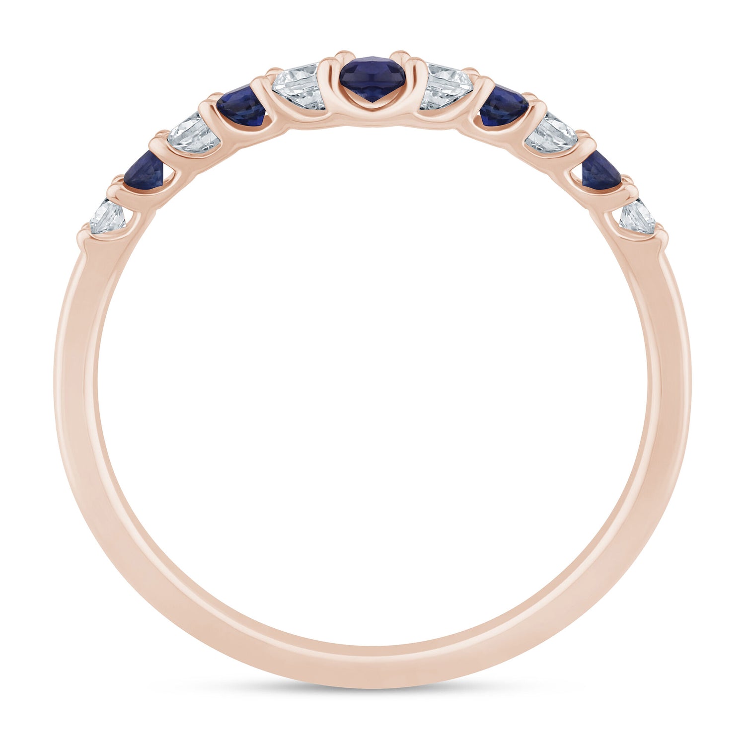 Diamond and Blue Sapphire Contour Band in 14K Rose Gold (1/7 ct. tw.)