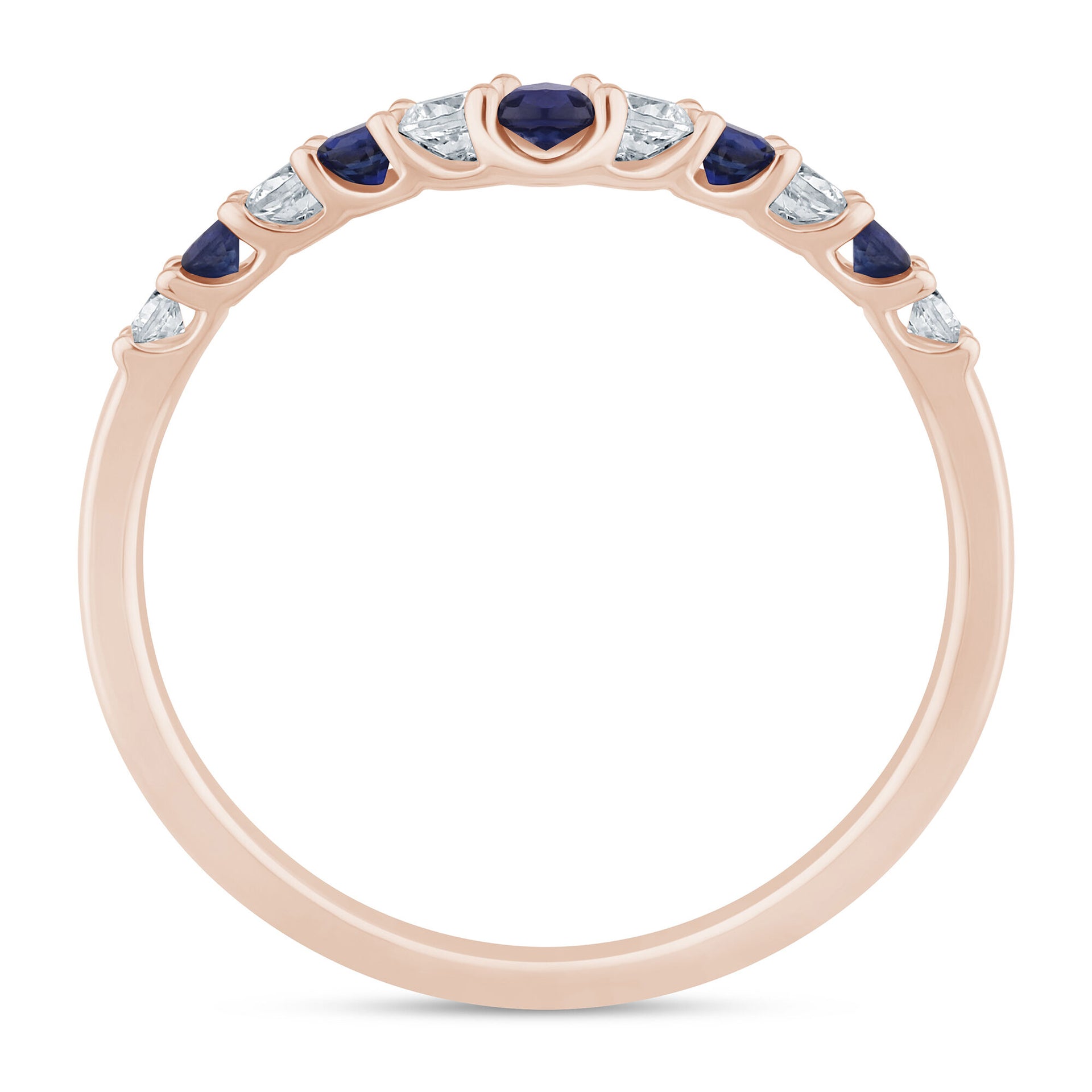 Diamond and Blue Sapphire Contour Band in 14K Rose Gold (1/7 ct. tw.)