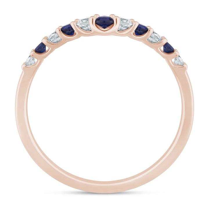 Diamond and Blue Sapphire Contour Band in 14K Rose Gold (1/7 ct. tw.)
