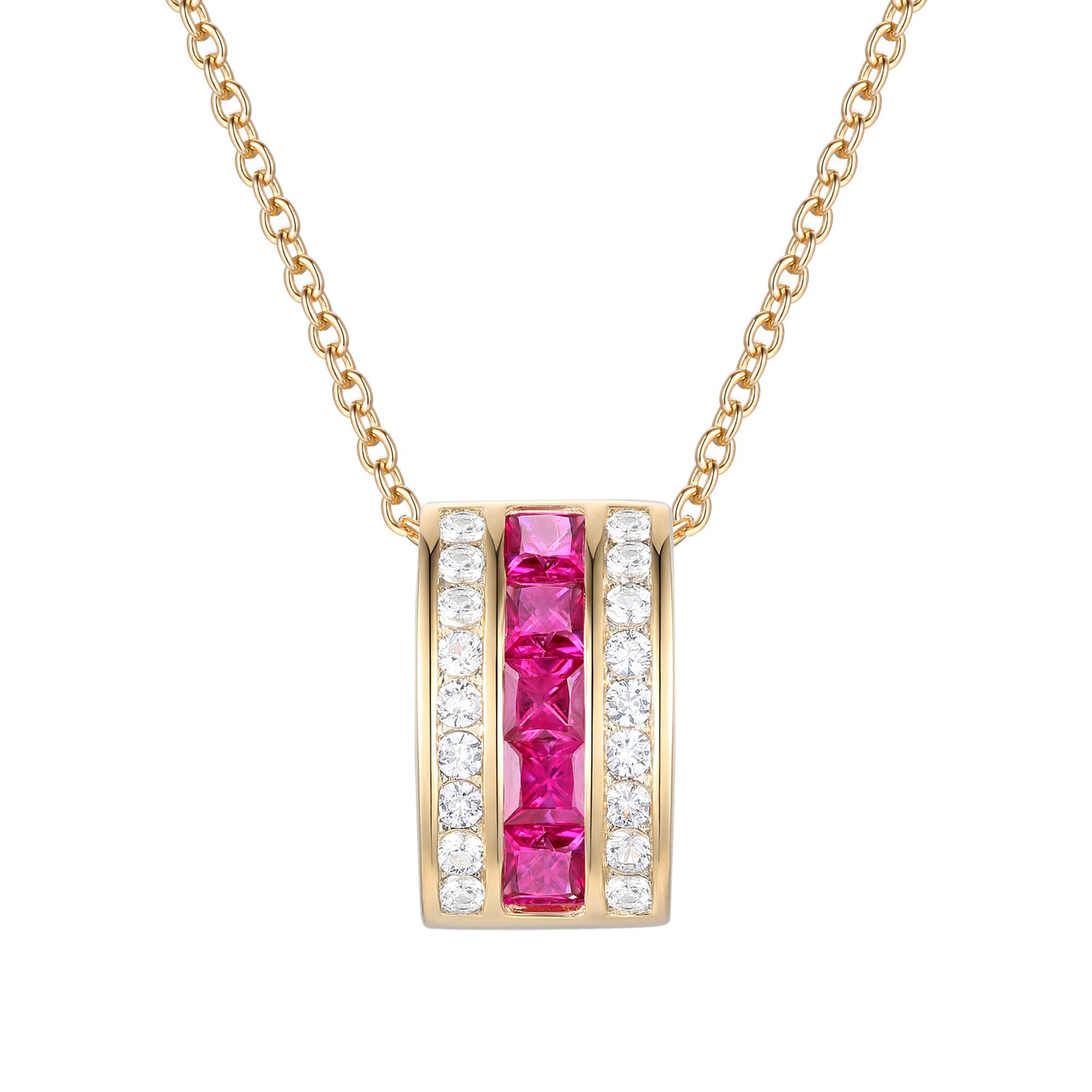 Ruby and Diamond Necklace in 10K Yellow Gold (1/5 ct. tw.)