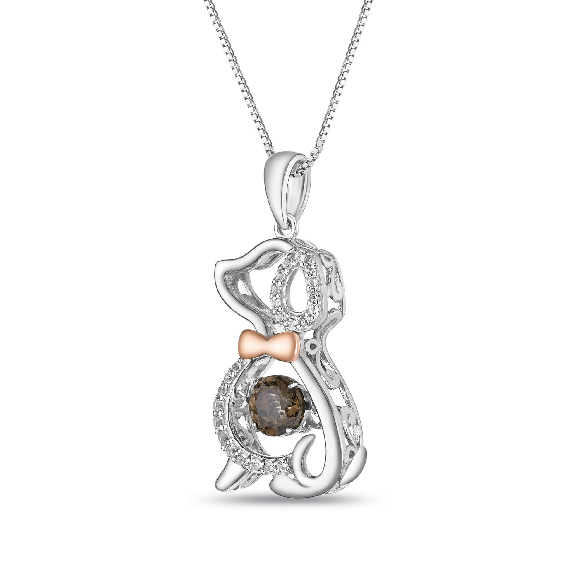 Brown Quartz and Lab-Created White Sapphire Dog Pendant in Sterling Silver