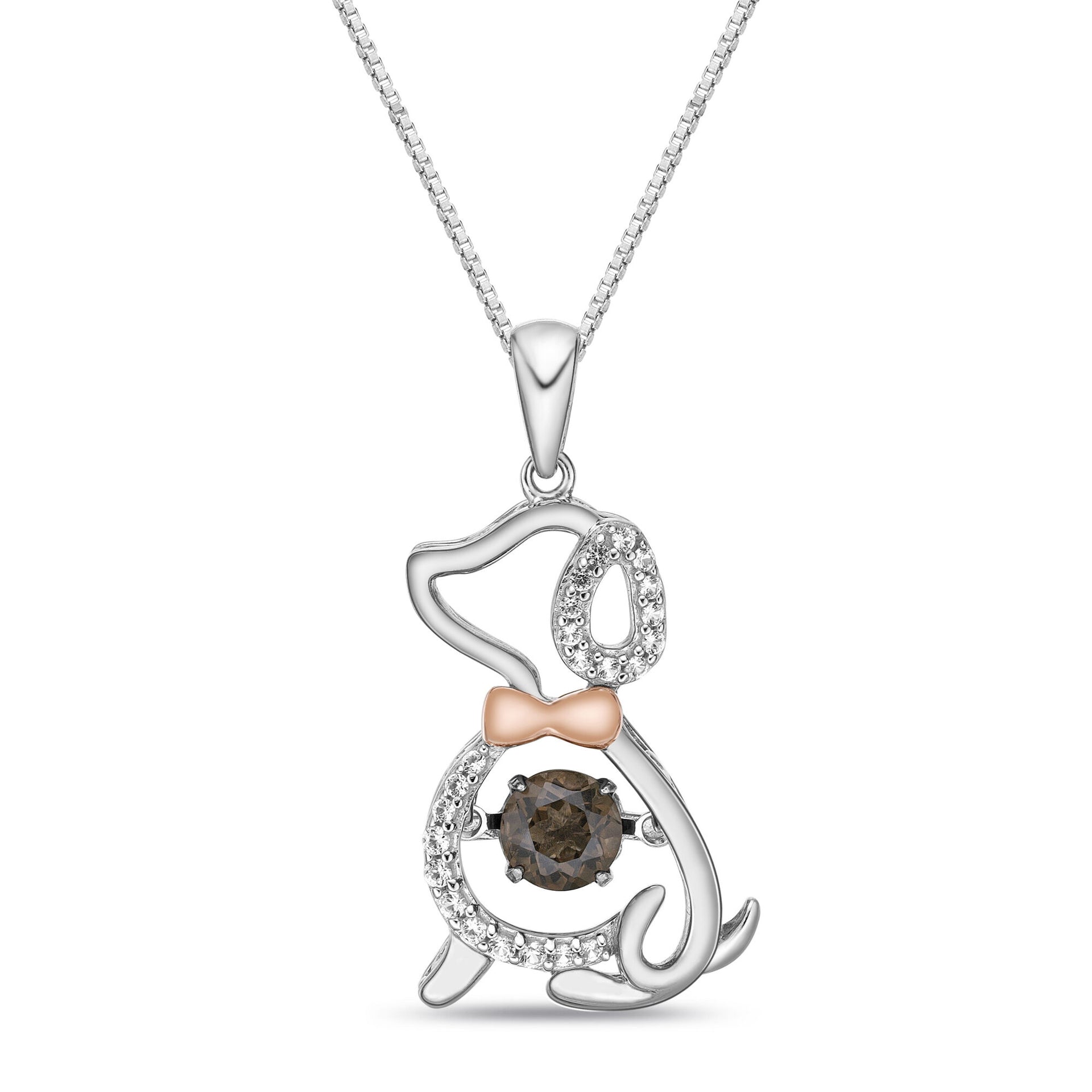 Brown Quartz and Lab-Created White Sapphire Dog Pendant in Sterling Silver