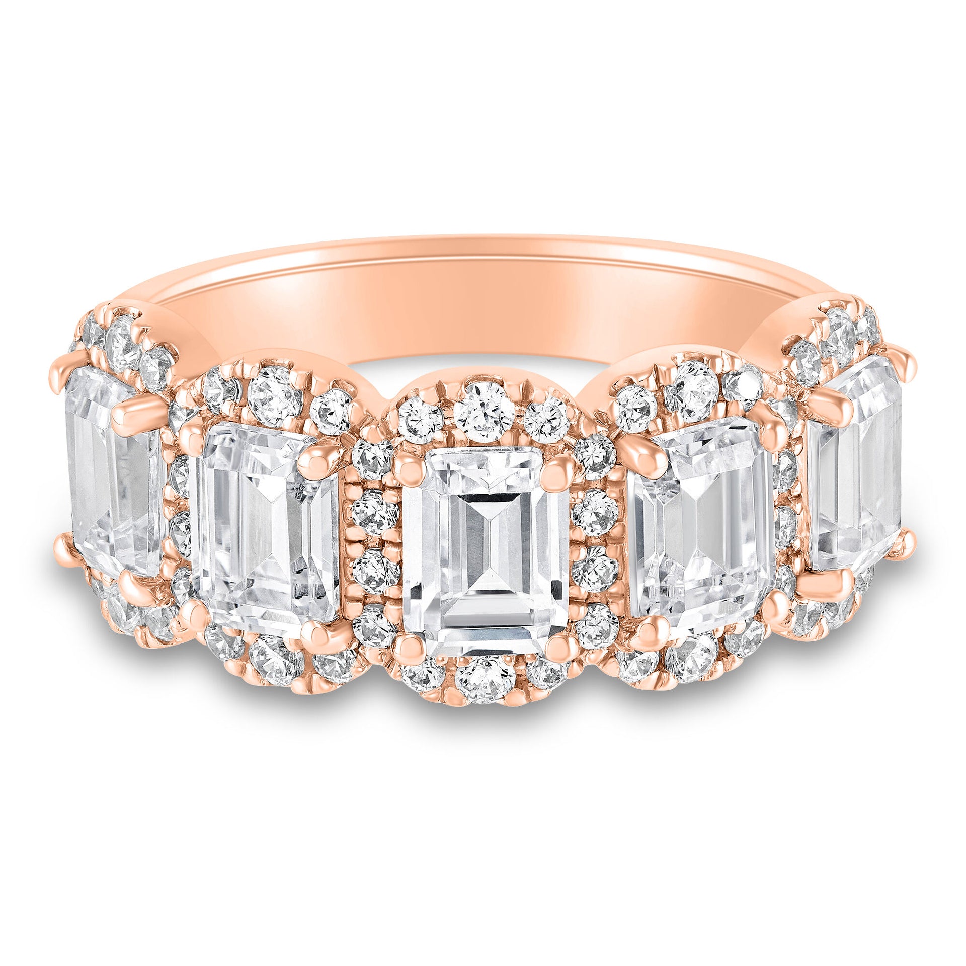Lab Grown Diamond Emerald-Cut Halo Band in 10K Rose Gold (3 ct. tw.)