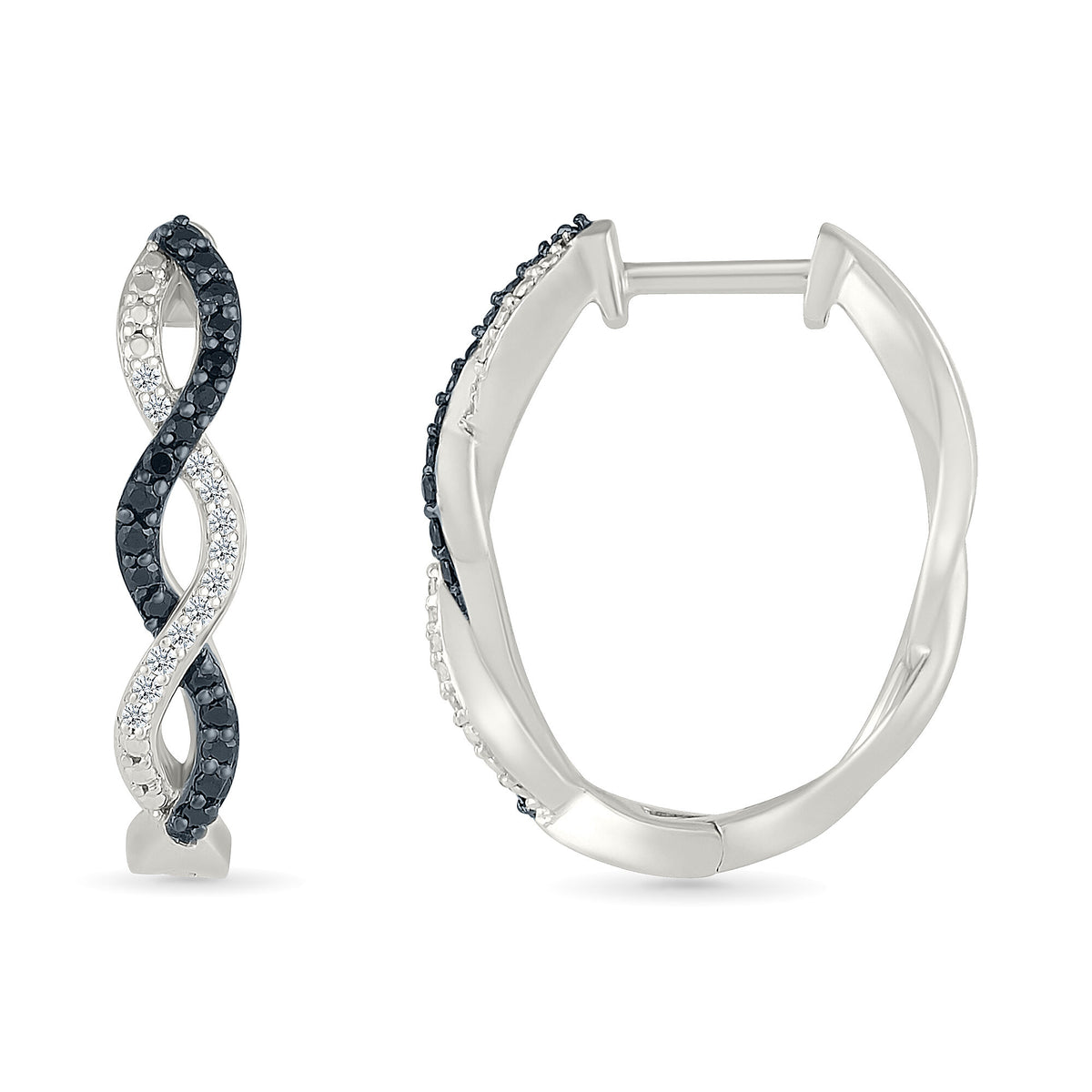 Black and White Diamond Twist Hoops in Sterling Silver (1/4 ct. tw.)