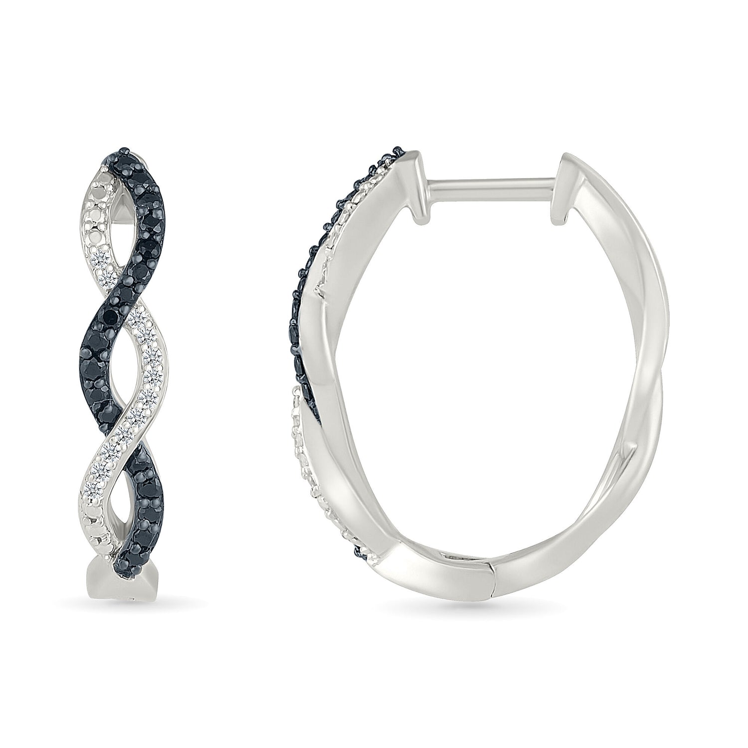 Black and White Diamond Twist Hoops in Sterling Silver (1/4 ct. tw.)