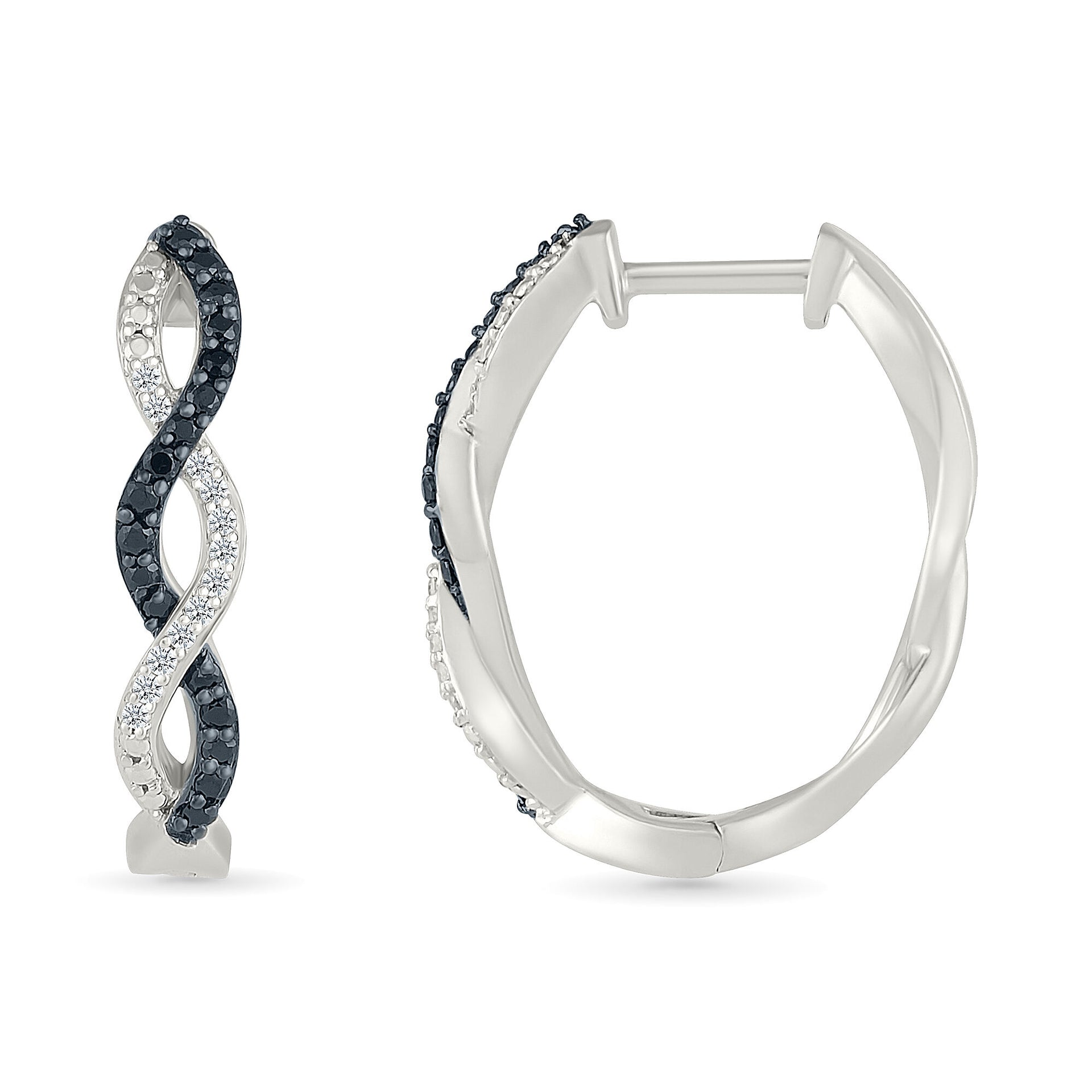 Black and White Diamond Twist Hoops in Sterling Silver (1/4 ct. tw.)