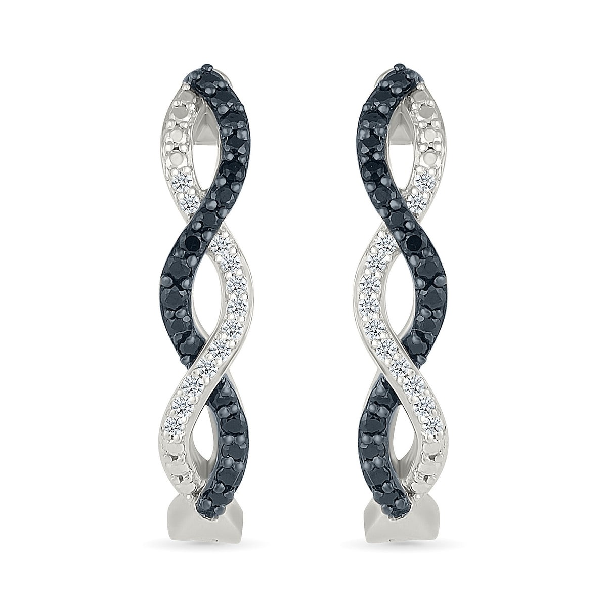 Black and White Diamond Twist Hoops in Sterling Silver (1/4 ct. tw.)