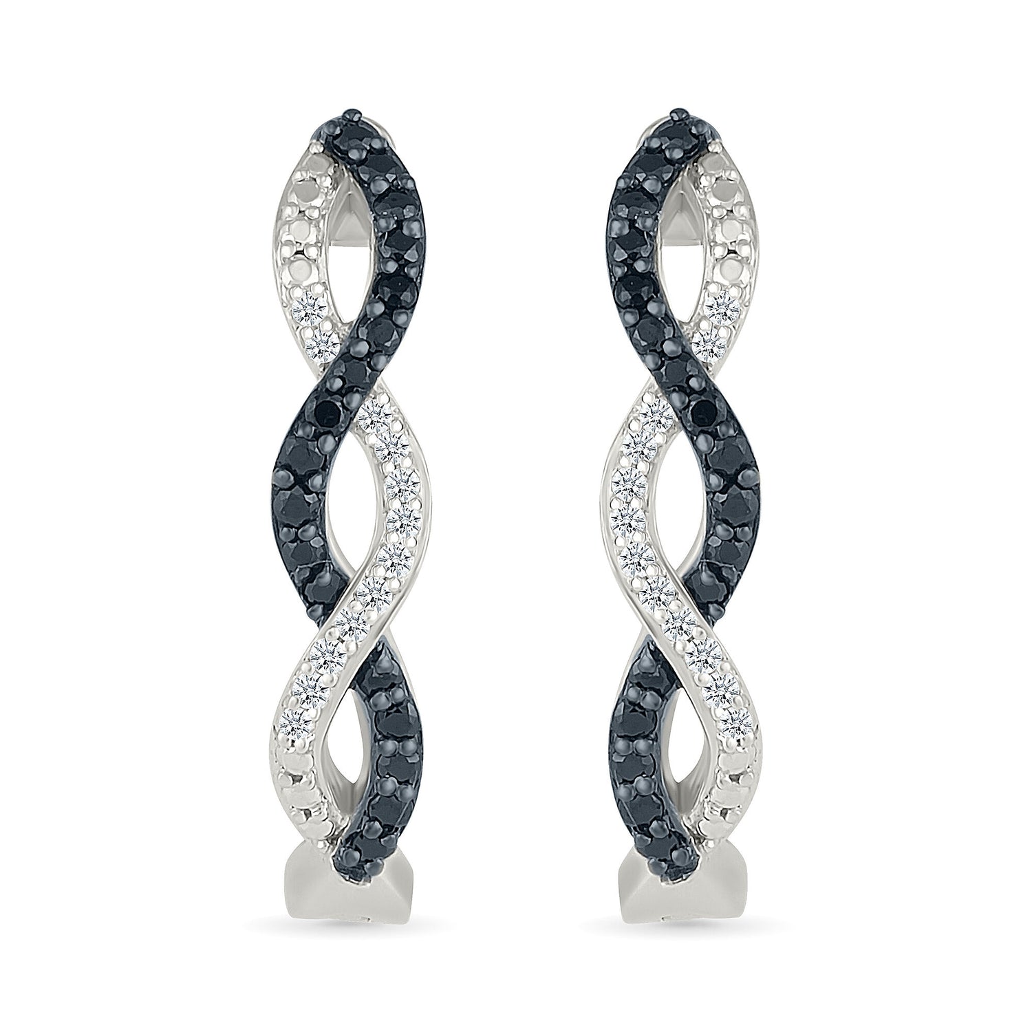 Black and White Diamond Twist Hoops in Sterling Silver (1/4 ct. tw.)