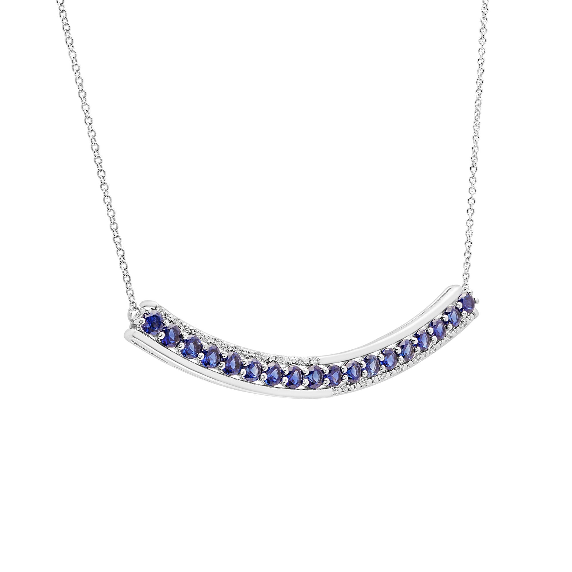 Blue Sapphire and Diamond Accent Smile Necklace in Sterling Silver
