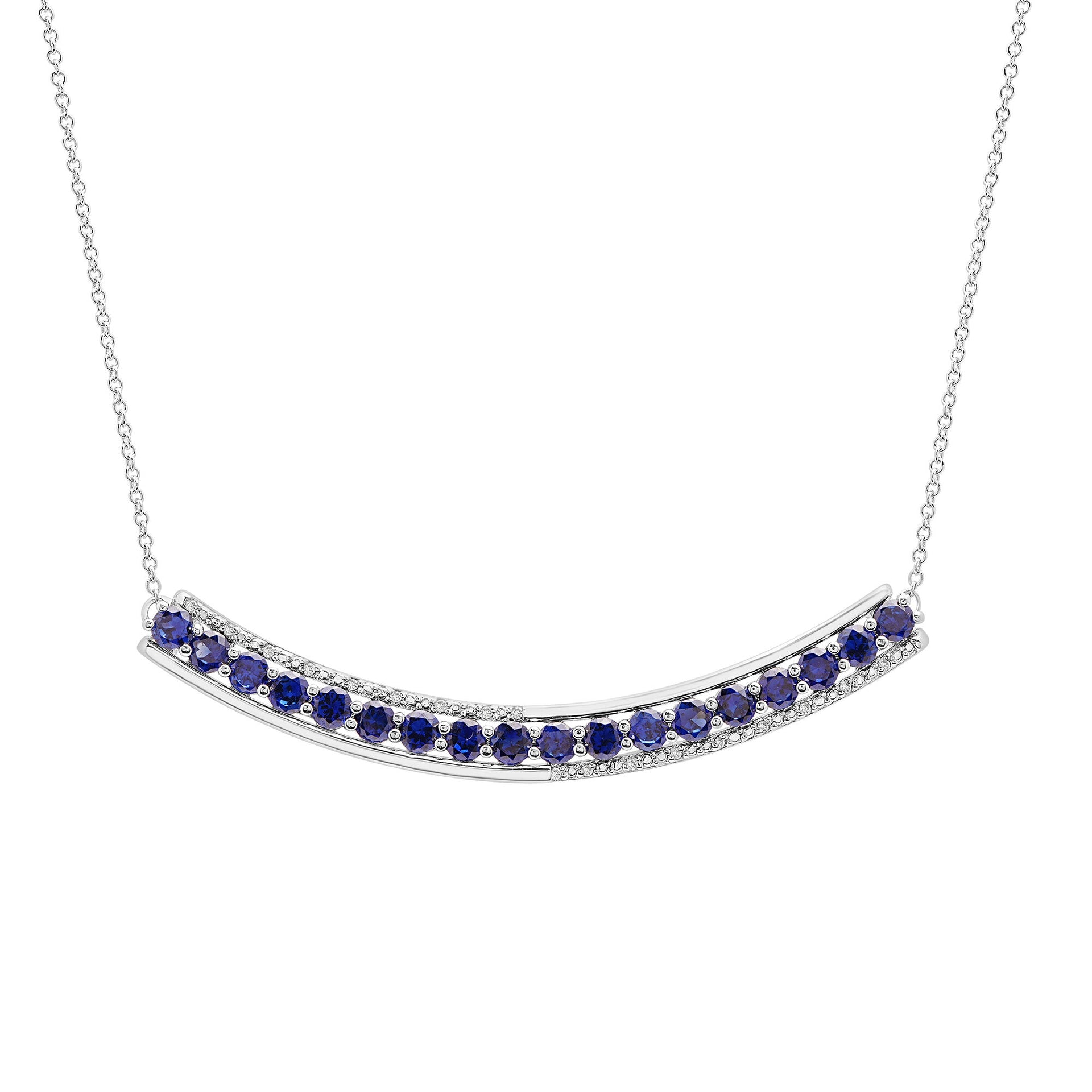 Blue Sapphire and Diamond Accent Smile Necklace in Sterling Silver