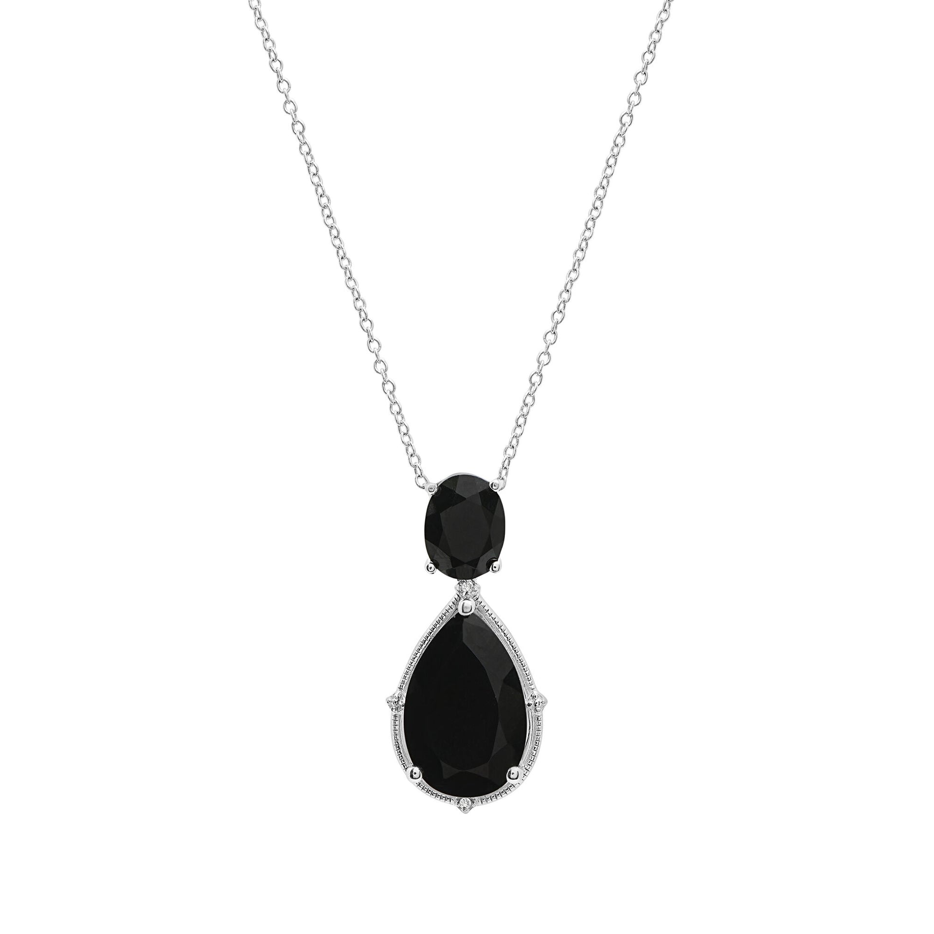 Onyx and Diamond Accent Pendant in Sterling Silver