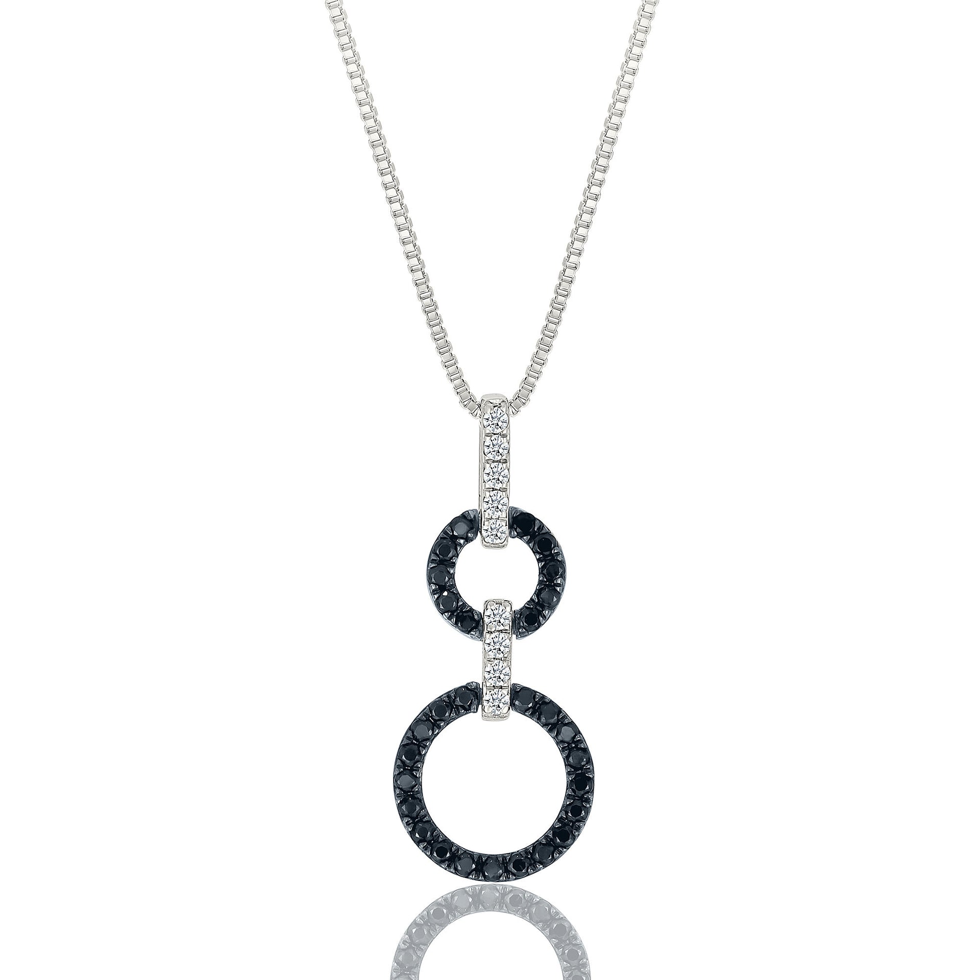 Black and White Diamond Circle Link Pendant in Sterling Silver