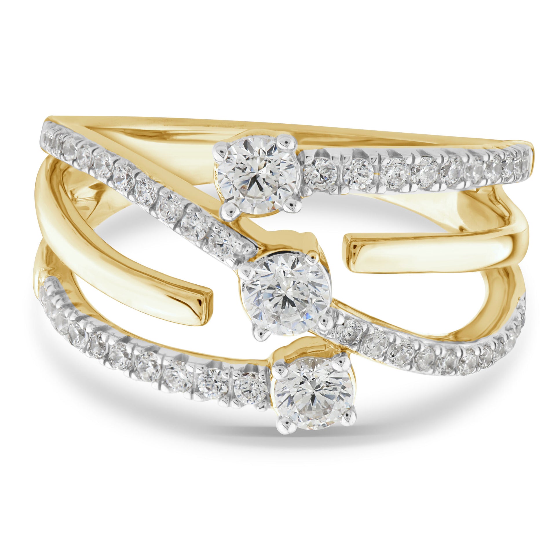 Diamond Three-Row Orbit Ring in 10K Yellow Gold (3/4 ct. tw.)