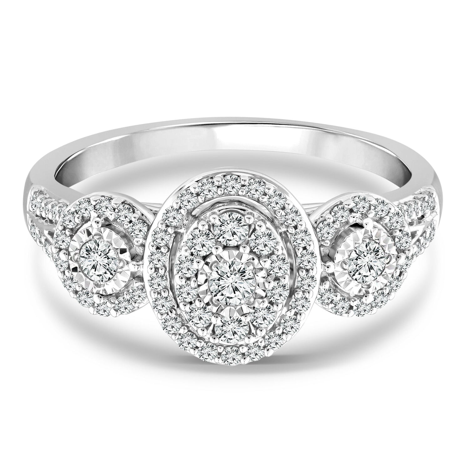 Diamond Three-Halo Ring in 10K White Gold (1/2 ct. tw.)