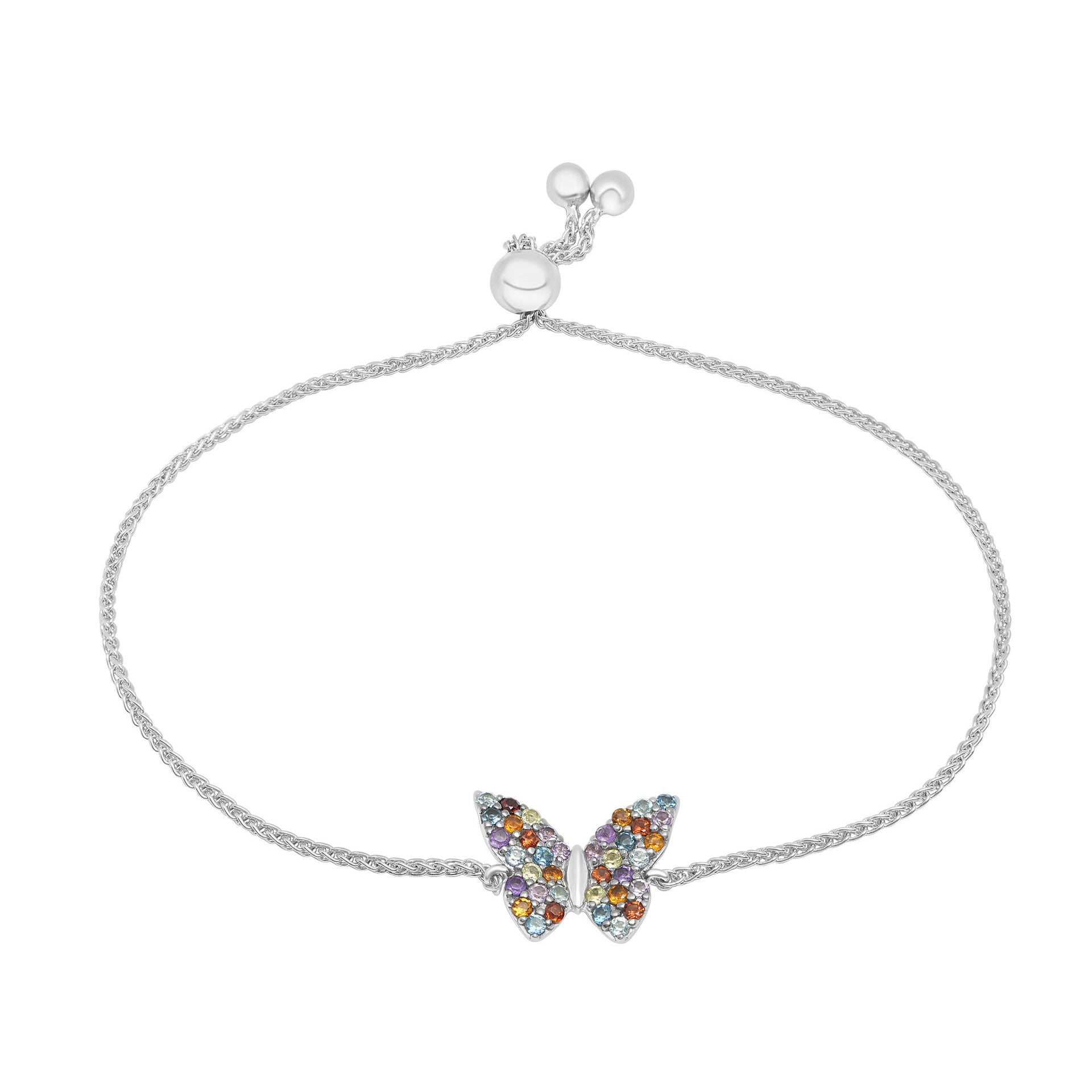 Multi-Gemstone Butterfly Bolo Bracelet in Sterling Silver
