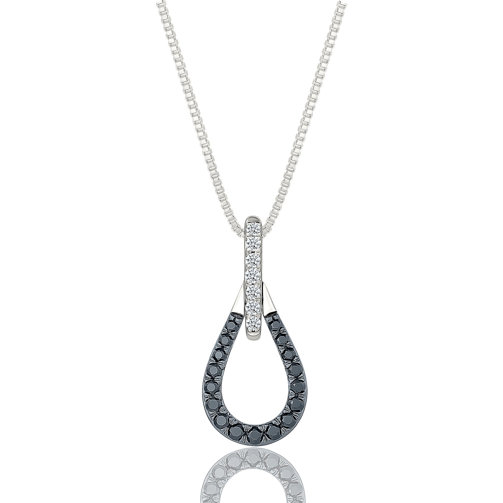 Black and White Diamond Drop Pendant in Sterling Silver