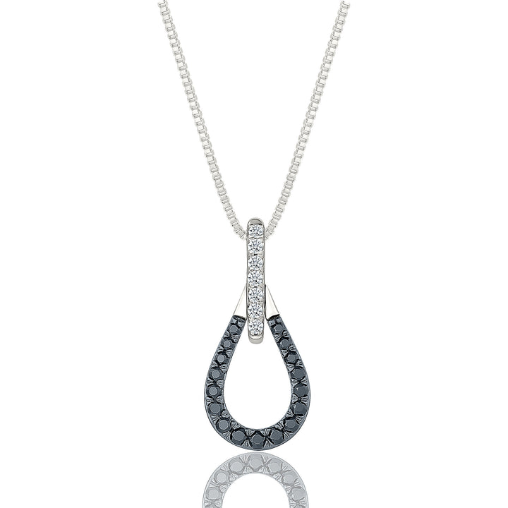 Black and White Diamond Drop Pendant in Sterling Silver