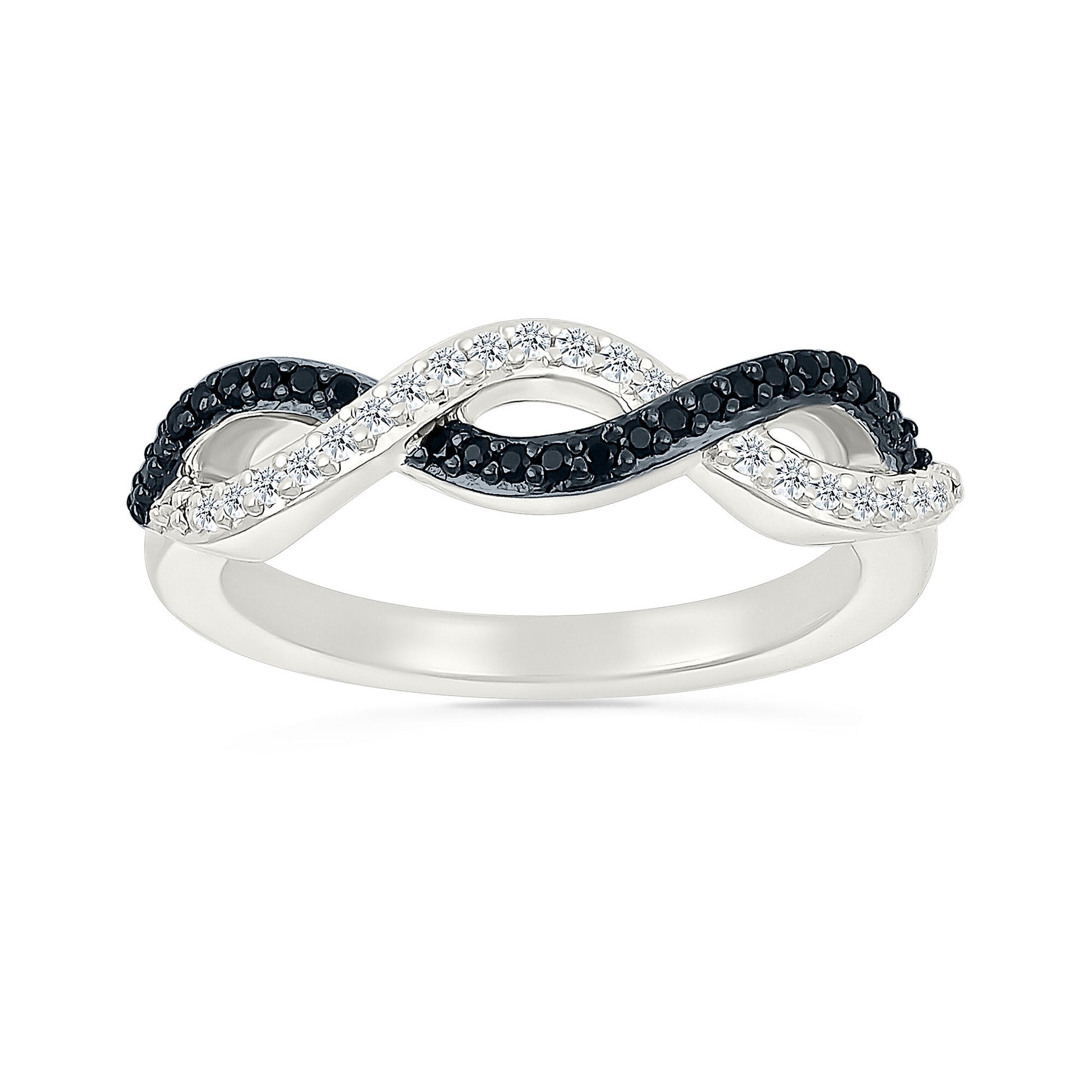 Black and White Diamond Twist Ring in Sterling Silver (1/5 ct. tw.)