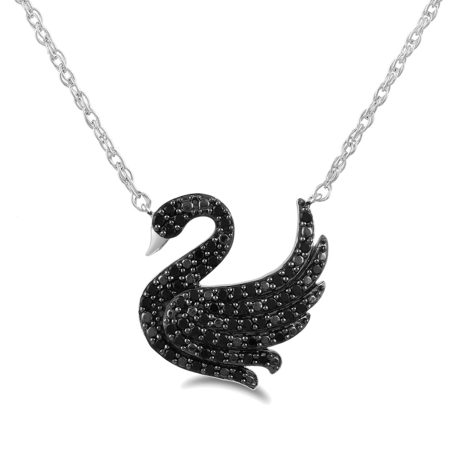 Black Diamond Swan Pendant in Sterling Silver (1/4 ct. tw.)
