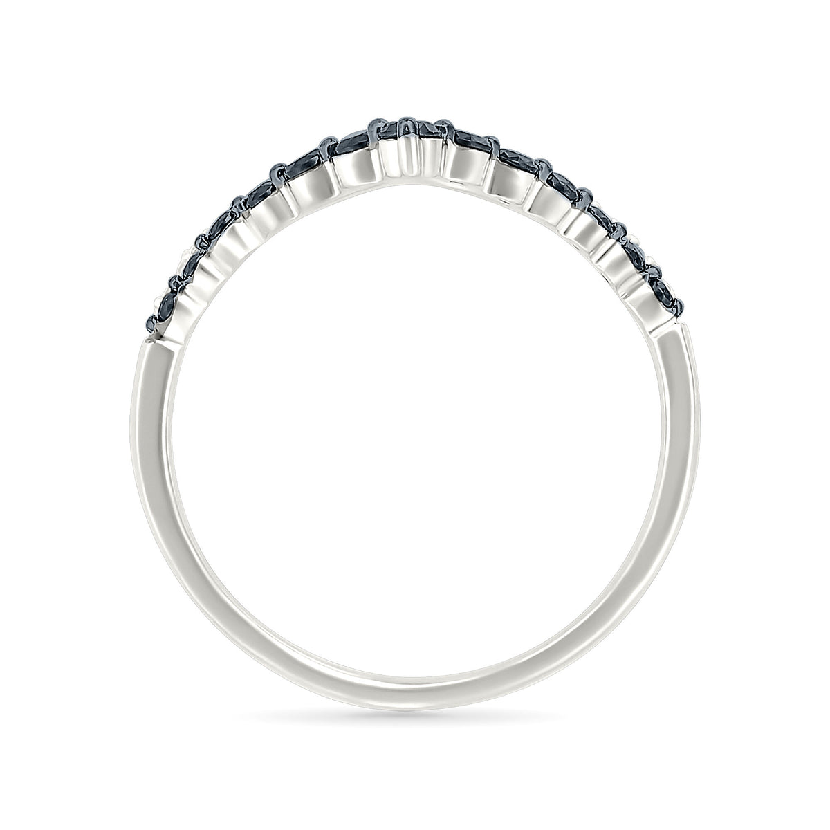 Black and White Diamond Chevron Double-Row Ring in Sterling Silver