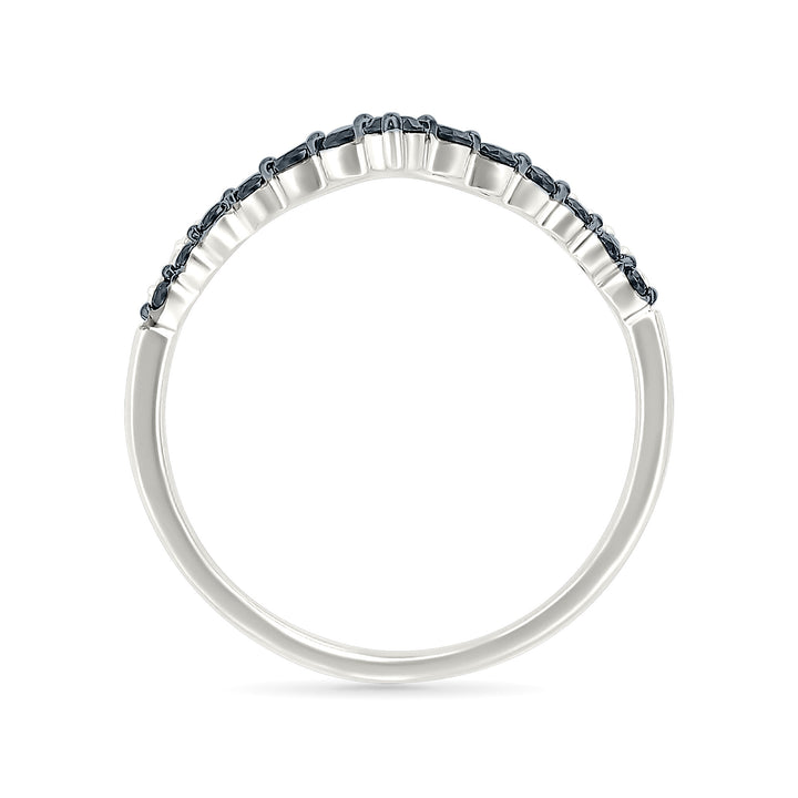 Black and White Diamond Chevron Double-Row Ring in Sterling Silver