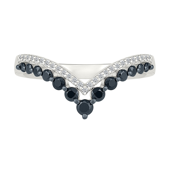 Black and White Diamond Chevron Double-Row Ring in Sterling Silver