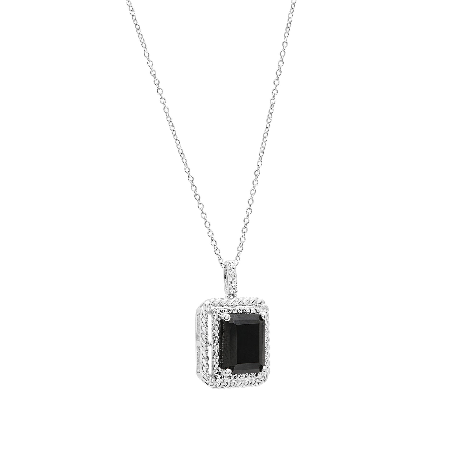 Onyx and Diamond Accent Pendant in Sterling Silver