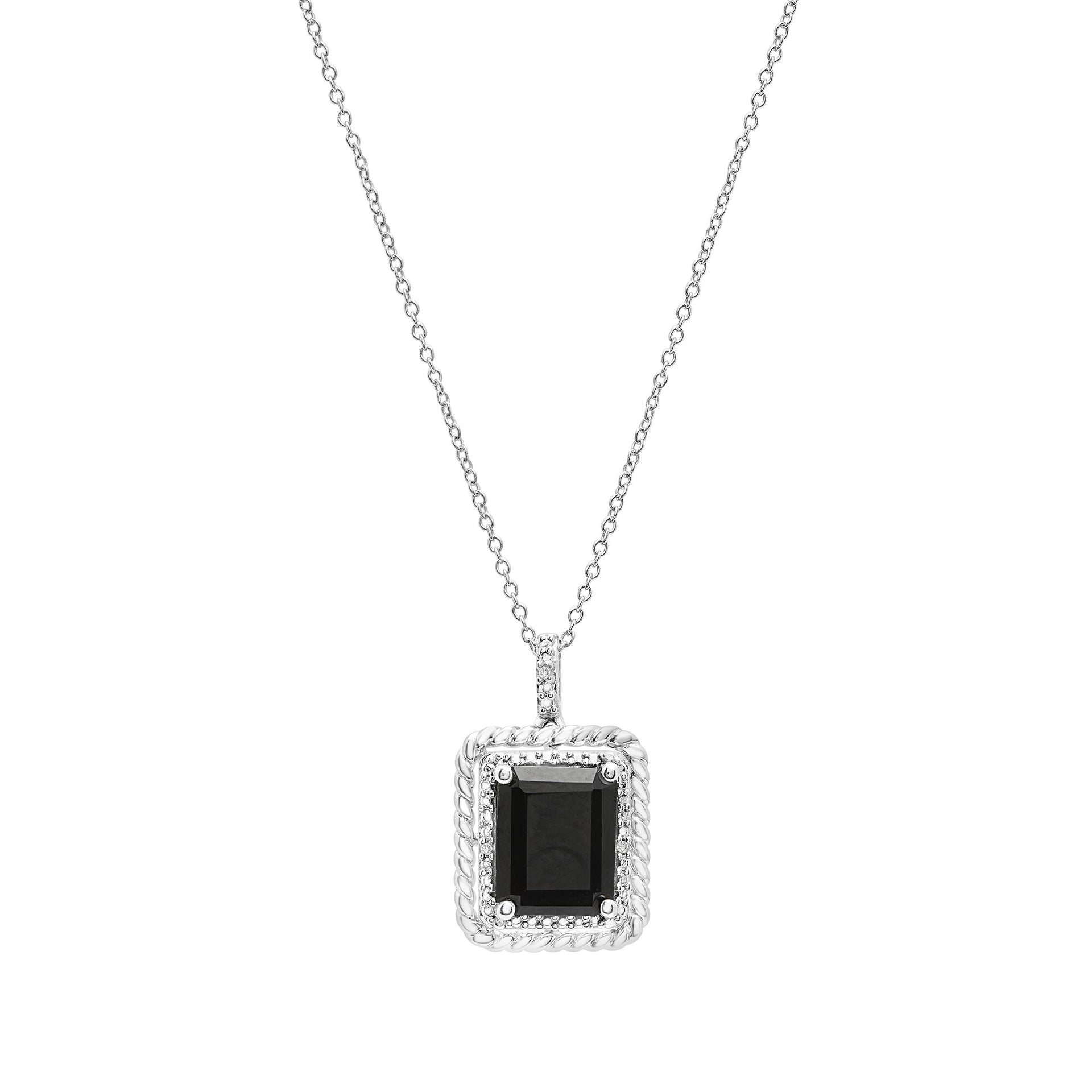 Onyx and Diamond Accent Pendant in Sterling Silver