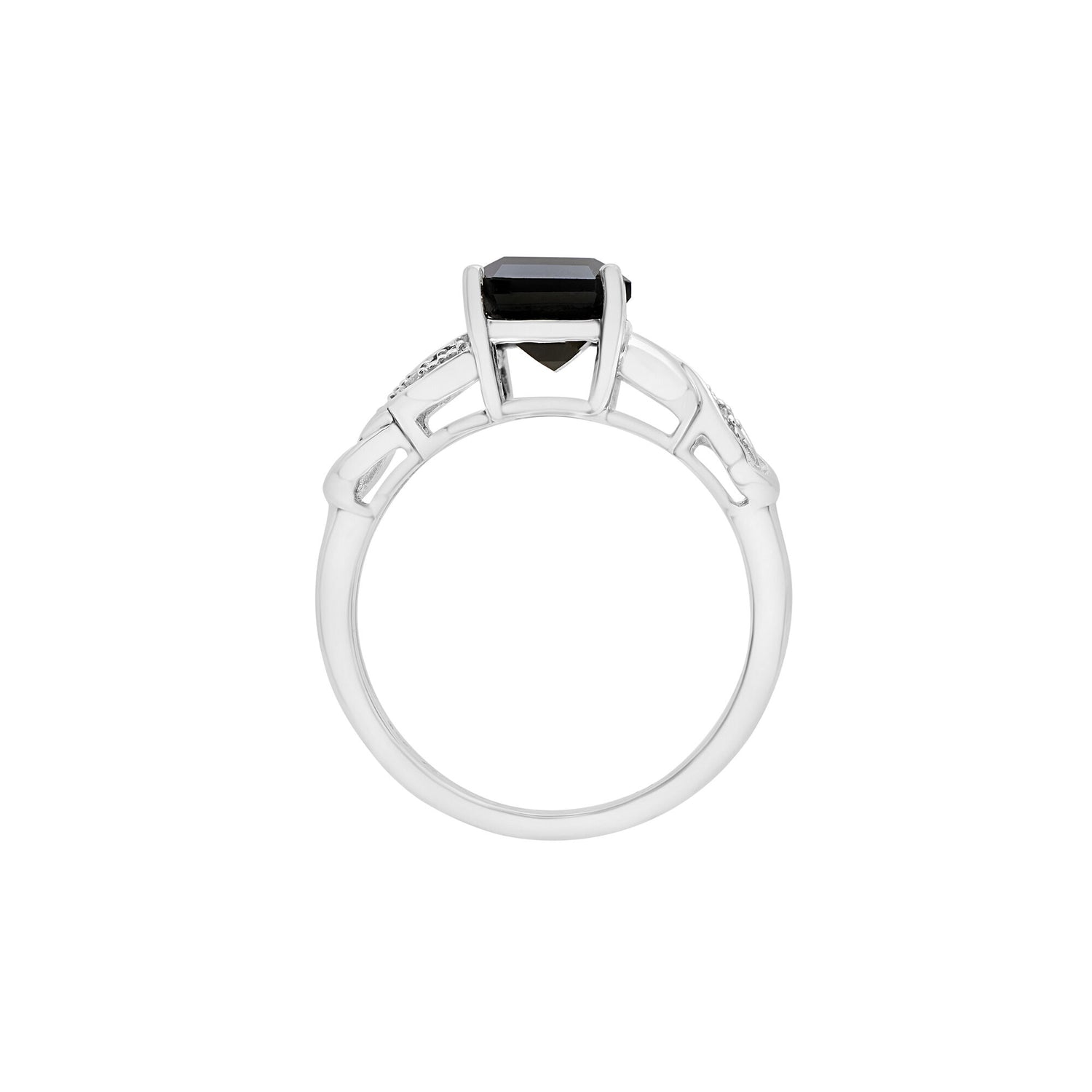 Onyx and Diamond Accent Twist Shank Ring in Sterling Silver