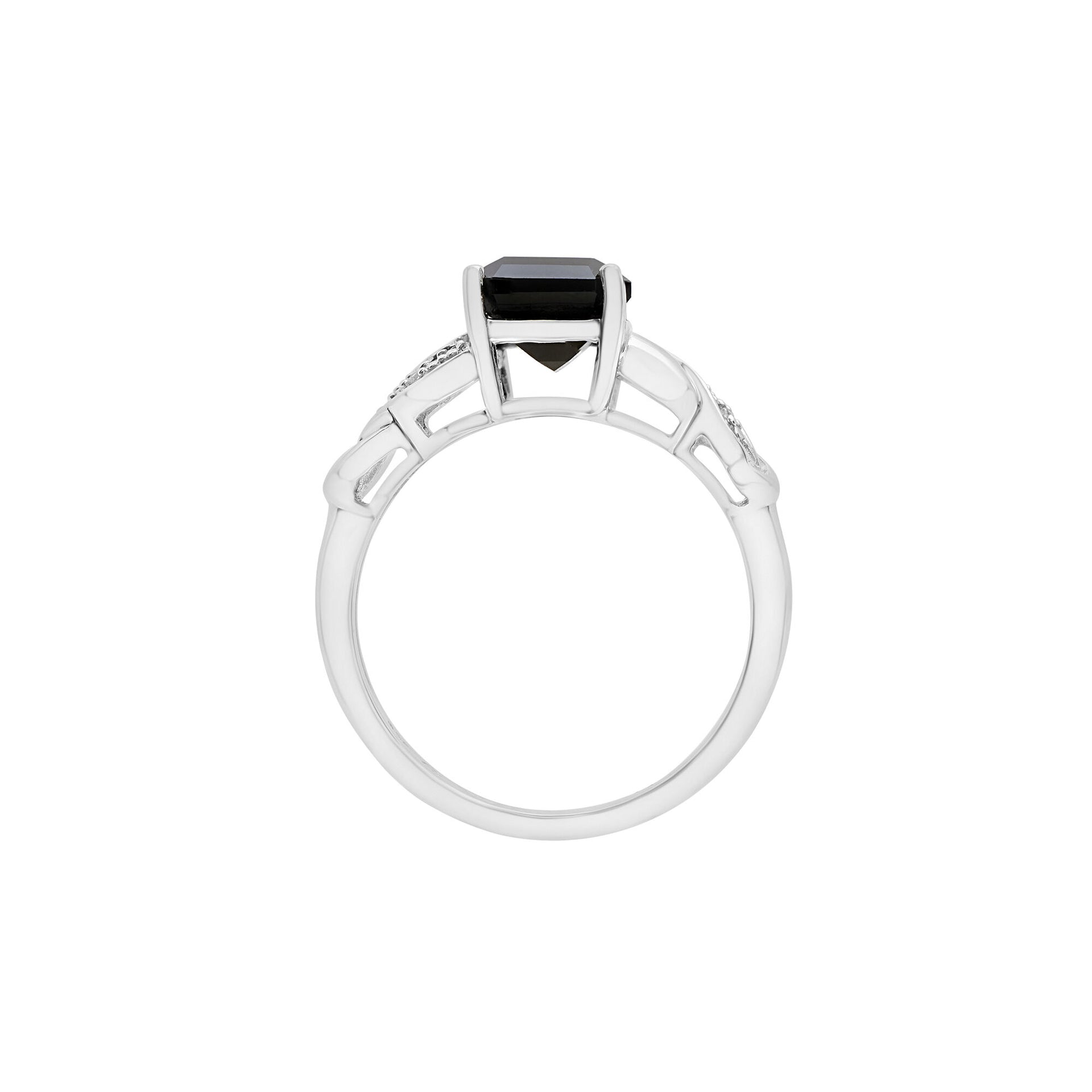 Onyx and Diamond Accent Twist Shank Ring in Sterling Silver