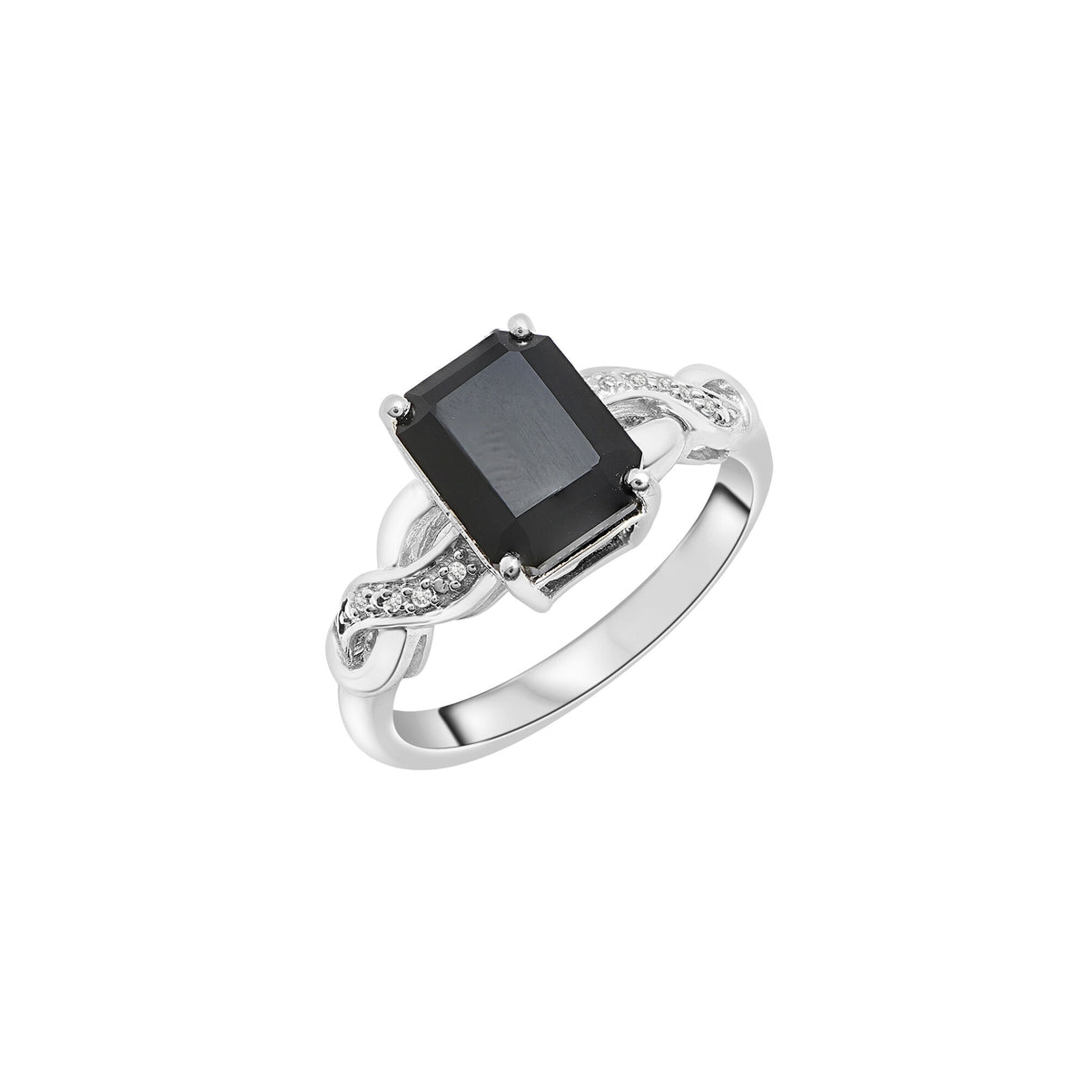 Onyx and Diamond Accent Twist Shank Ring in Sterling Silver