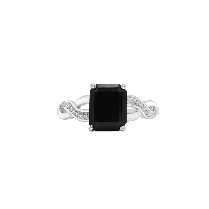 Onyx and Diamond Accent Twist Shank Ring in Sterling Silver