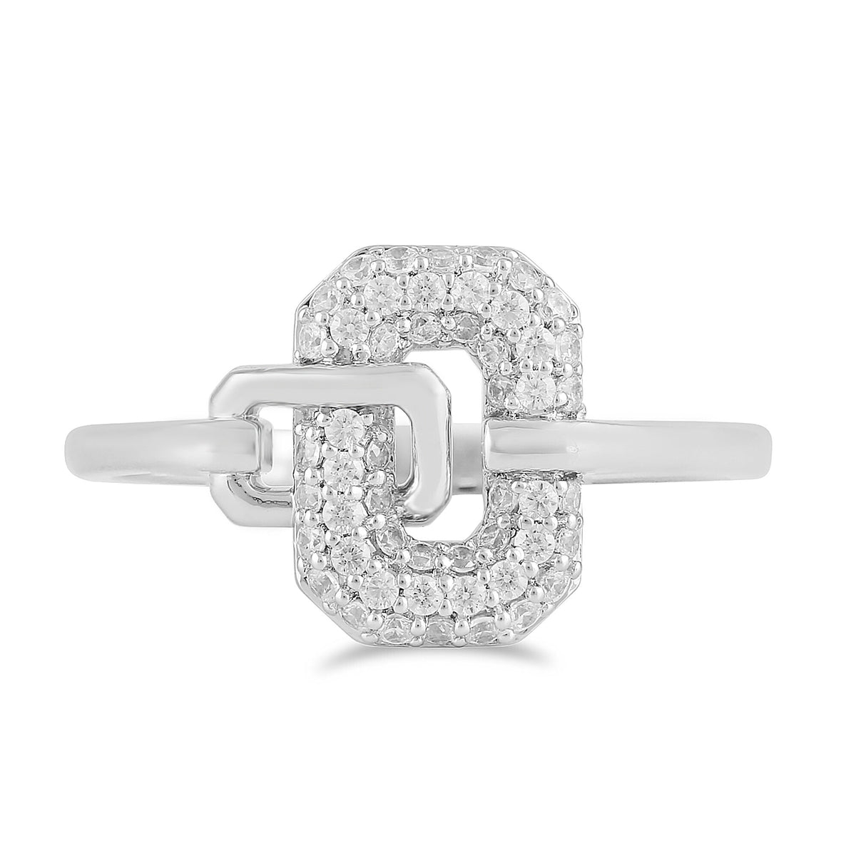 Diamond Oval Interlock Ring in Sterling Silver (1/4 ct. tw.)