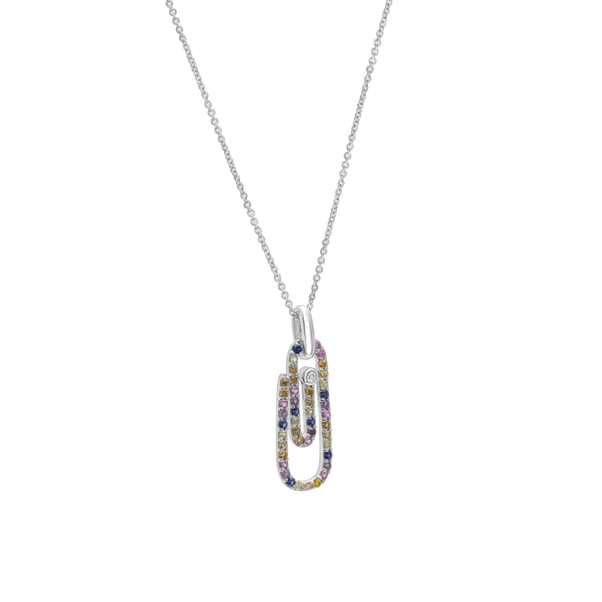 Lab-Created and Natural Gemstone Paperclip Pendant in Sterling Silver